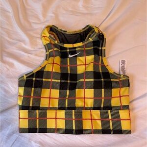 Nike Yellow and Black Plaid Sports Bra NWT